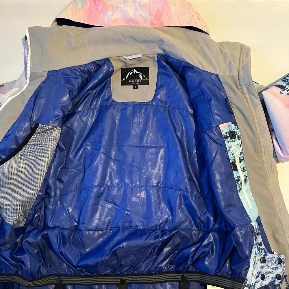Pink and Blue Ski & Snow Jacket with Watercolor Design - Picture 7 of 8